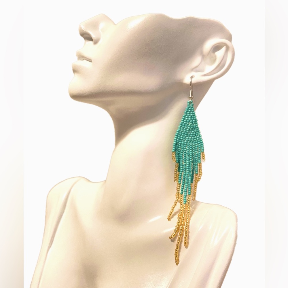 Long Beaded Tassel Earrings